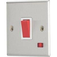 Contactum iConic 32A 1-Gang DP Control Switch Brushed Steel with Neon with White Inserts (952RP)