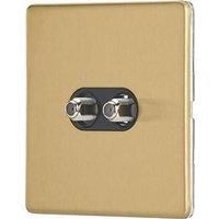 Contactum Lyric 2-Gang F-Type Satellite Socket Brushed Brass with Black Inserts (772RK)