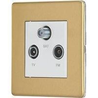 Contactum Lyric 1-Gang Coaxial TV / FM & Satellite Socket Brushed Brass with White Inserts (256RP)