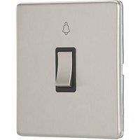 Contactum Lyric 10AX 1-Gang 1-Way Retractive Bell Switch Brushed Steel with Black Inserts (453RR)