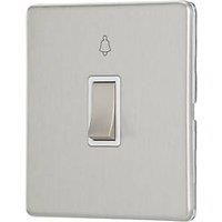 Contactum Lyric 10AX 1-Gang 1-Way Retractive Bell Switch Brushed Steel with White Inserts (294RK)