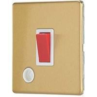 Contactum Lyric 32A 1-Gang DP Control Switch & Flex Outlet Brushed Brass with White Inserts (741RR)