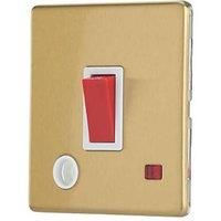 Contactum Lyric 32A 1-Gang DP Control Switch & Flex Outlet Brushed Brass with Neon with White Inserts (946RP)