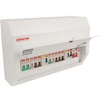 Contactum High Integrity Dual Type A RCD + 10 MCBs Consumer Unit + Surge 10 Way plus Surge Protector in White Steel