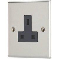 Contactum iConic 13A 1-Gang Unswitched Socket Brushed Steel with Black Inserts (907RP)