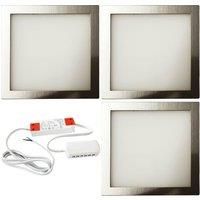 3x 6W LED Kitchen Cabinet Flush Panel Light & Driver Brushed Nickel Warm White
