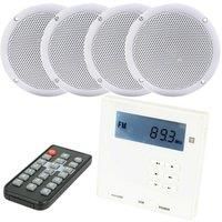 Wall Mounted Micro Bluetooth Amplifier & 4 Ceiling Speaker Kit Stereo HiFi Music