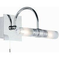 Bathroom Twin Wall Light Chrome & Mixed Glass Modern IP44 Over Mirror Curved Arm
