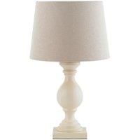 Classic Wooden Table Lamp Ivory & Off White Linen Shade Pretty Bedside Light
