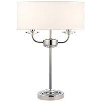 Twin Light Table Lamp Bright Nickel & White Shade Crystal Trim Bedside Feature