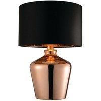 Modern Mirror Table Lamp Gloss Copper Glass & Black Shade Feature Bedside Light
