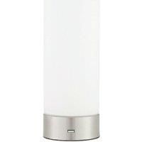 Touch Dimmable Table Lamp Nickel & Frosted Glass Shade Modern Light USB Charger