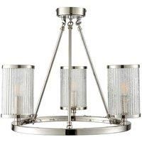3 Light Chandelier Pendant Nickel Ribbed Glass Shade Hanging Ceiling Lamp Holder