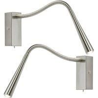 2 PACK Adjustable LED Wall Light Warm White Chrome Flexible Bedside Task Lamp