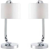 2 PACK Touch Dimmable Table Lamp Chrome & White Fabric Shade Bedside Desk Light