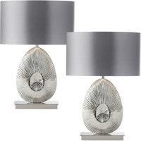Loops 2 PACK Unique Detailed Table Lamp Polished Nickel Base & Shade Modern Bedside in Metallics