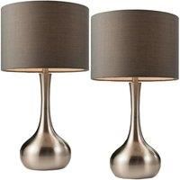 Loops 2 PACK | Touch Dimmer Table Lamp Satin Nickel & Grey Shade Metal Bedside Light in Metallics