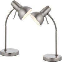 2 PACK | Adjustable Neck USB Desk Lamp Satin Nickel Metal Shade Table Work Light