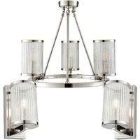 3 Lamp Ceiling & 2x Matching Wall Light Pack Bright Nickel & Ribbed Glass Shade