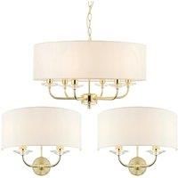 6 Bulb Ceiling Pendant Lamp & 2x Matching Twin Wall Light Modern Brass Plate