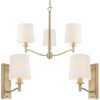 3 Bulb Ceiling Pendant Lamp & 2x Matching Wall Light Matt Antique Brass & Shade