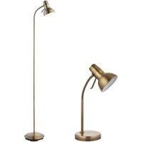 Standing Floor & Table Lamp Set Antique Brass Adjustable Neck Living Room Light