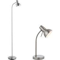Standing Floor & Table Lamp Set Satin Nickel Adjustable Neck Living Room Light