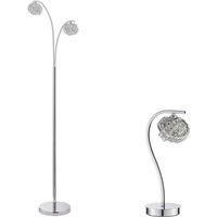 Standing Floor & Table Lamp Set Chrome & Pretty Crystal Cluster Twist Light