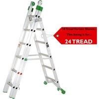 PREMIUM 24 Tread Combination Ladder – 3-in-1 Triple Section Extension | A-Frame Steps | Stairwell/Staircase Locking Safety Ladders – Industrial Aluminium Adjustable/Telescopic Decorating & Roof