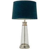Luxury Table Lamp Textured Hammered Clear Glass & Teal Velvet Fabric Shade Light
