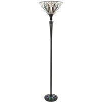 1.7m Tiffany Floor Lamp Black Stem & Retro Stained Glass Shade Uplighter i00002
