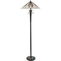 1.6m Tiffany Twin Floor Lamp Black Stem & Retro Stained Glass Shade i00003