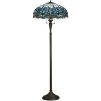 Tiffany Glass Dragonfly Floor Lamp - Dark Bronze Finish - 2 x 60W E27 GLS LED