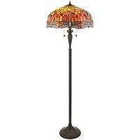 1.5m Tiffany Twin Floor Lamp Dark Bronze & Dragonfly Stained Glass Shade i00014