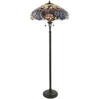 1.5m Tiffany Twin Floor Lamp Dark Bronze & Floral Stained Glass Shade i00027