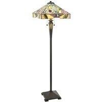 1.5m Tiffany Twin Floor Lamp Dark Bronze & Stained Glass Roses Shade i00029