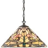 Tiffany Glass Hanging Ceiling Pendant Light Bronze Dragonfly 3 Lamp Shade i00073