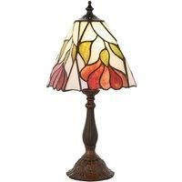 Tiffany Glass Floral Design Table Lamp - Dark Bronze Effect - Dimmable LED Lamp
