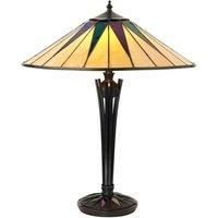 Tiffany Glass Table Lamp Light Black Iridescent & Rich Cream Round Shade i00184