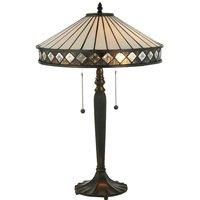 Dark Bronze Table Lamp - Diamond Shaped Detailling - 2 x 60W E27 GLS Required