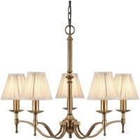 Avery Ceiling Pendant Chandelier Light 5 Lamp Antique Brass & Beige Pleat Shade