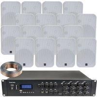 1600W Bluetooth Sound System 16x 200W White Wall Speaker 8 Zone Matrix Amplifier