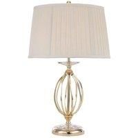 Loops Table Lamp Ivory Shade Cut Glass Droplets Metal Base Polished Brass LED E27 60W in Clear