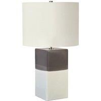 Table Lamp Ceramic Light Grey Faux Silk Shade Cream & Grey Base LED E27 60W