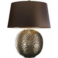 Table Lamp Textured Gold Glaze Brown Faux Silk Shade Finial Gold LED E27 60W