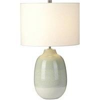 Table Lamp Pale Green to White White Faux Linen Drum Shade LED E27 60W Bulb