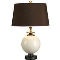 Table Lamp Green Speckled Painted BASE STEM Brown Faux Silk Shade LED E27 60W