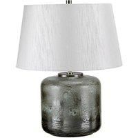 Loops Table Lamp Aged Graphite Metallic Glaze Light Grey Faux Silk Shade LED E27 60W