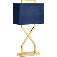 Table Lamp Navy Blue Oblong Shade Polished Gold LED E27 60W Bulb