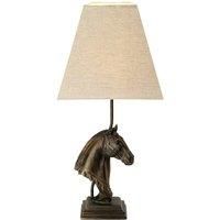 Table Lamp Horse Bust Tapered Square Hessian shade. Bronze Patina LED E27 40w